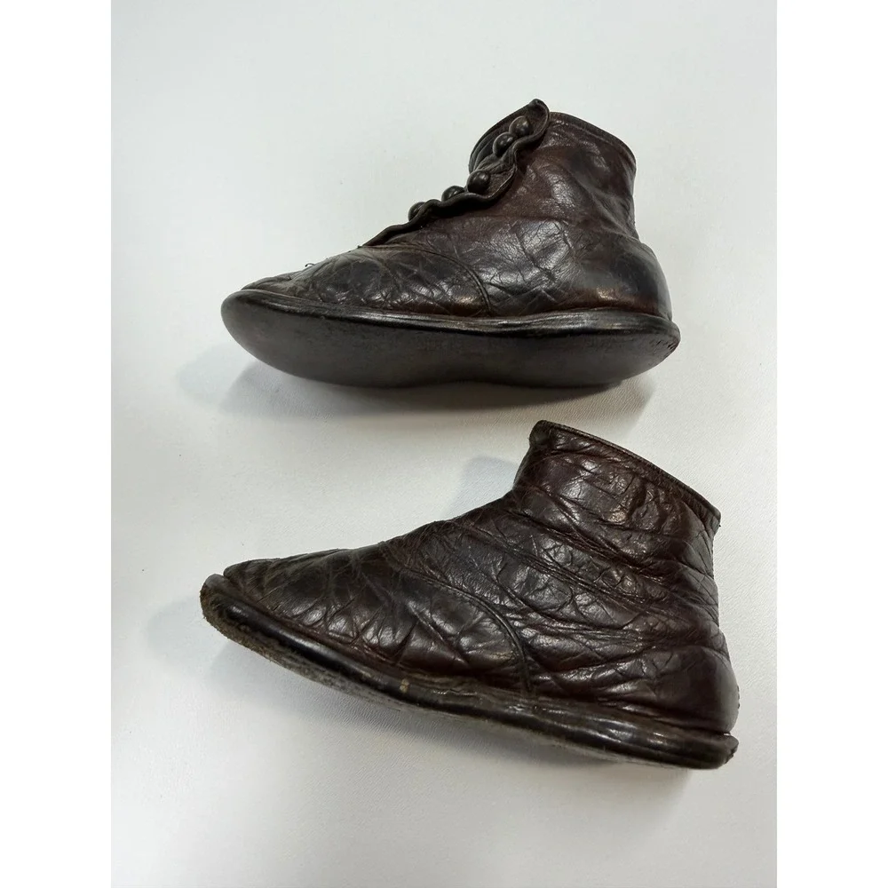 Antique Victorian Kids Leather Button Boots Dark Brown 19th Century Collectible